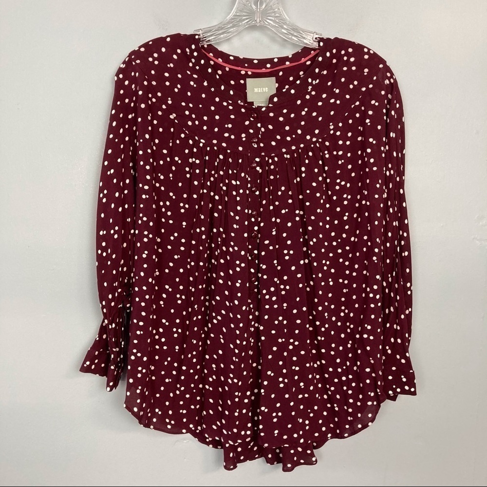 anthropologie Maeve Maroon Linden Polka Dot Blouse - Picture 13 of 15